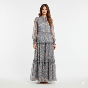 Noralee Mirabelle Floral Tiered Maxi Dress Blue Meadow M Cottagecore Ruffle